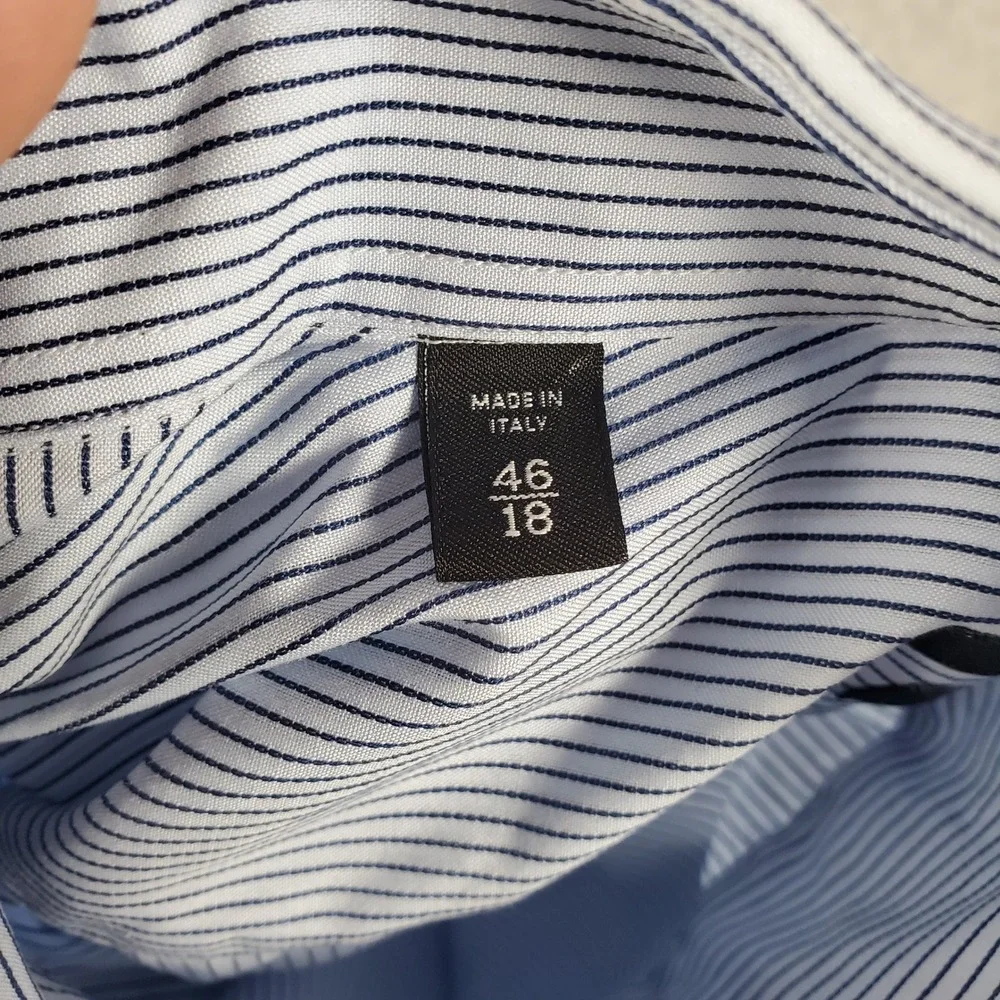 Vintage Gucci Mens Blue White Pinstripe Fitted Button Up Shirt Italy Made 46 18